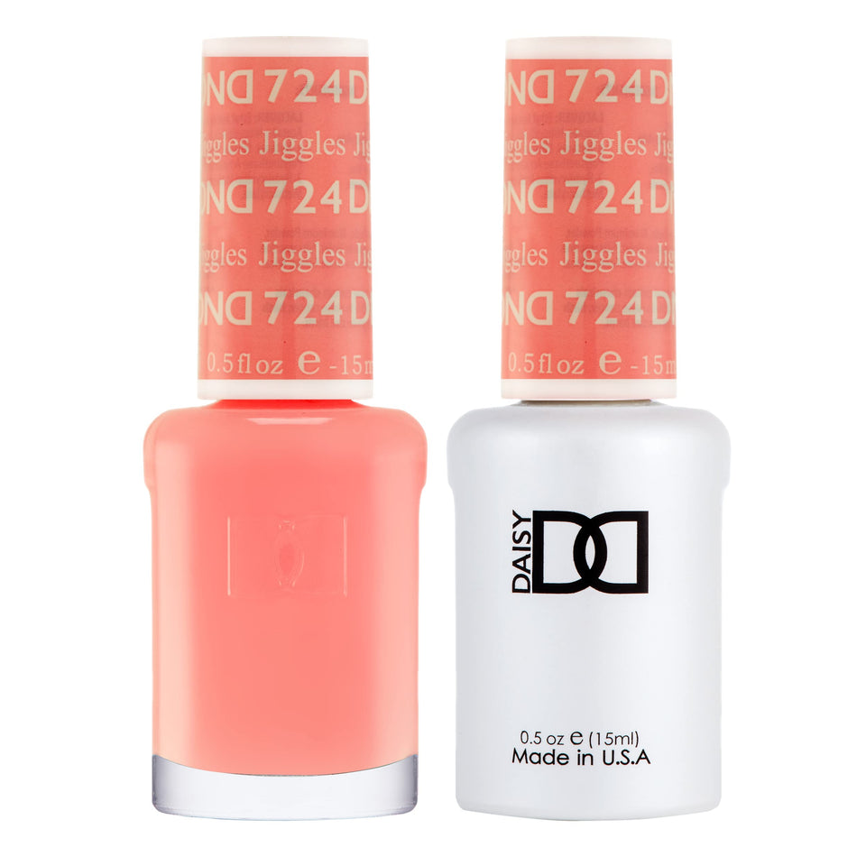 DAISY DND Jiggles gel polish in pink collection with a creamy peach-pink hue and long-lasting shine