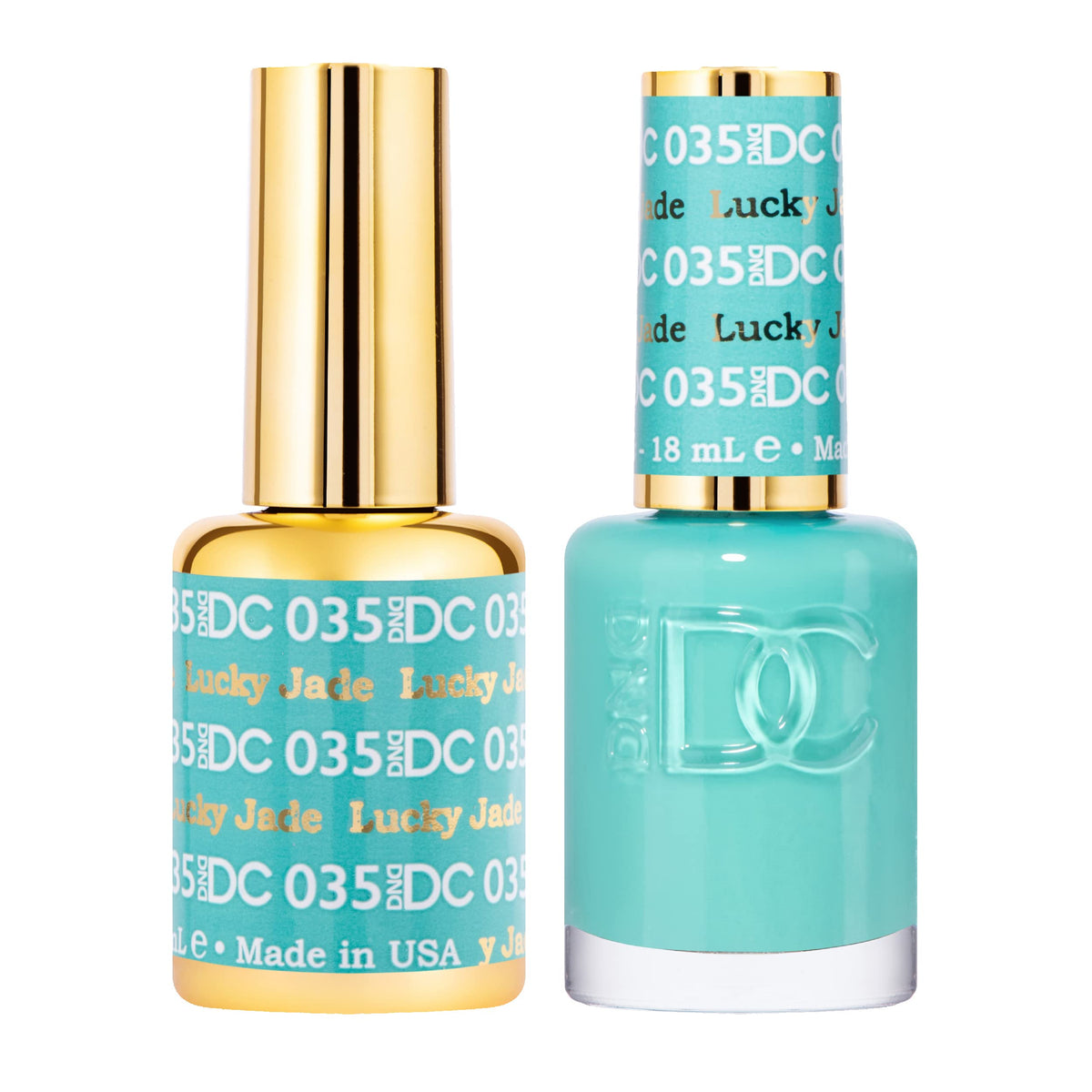 Daisy DND Lucky Jade gel polish bottle from the Green Collection shows rich jade color