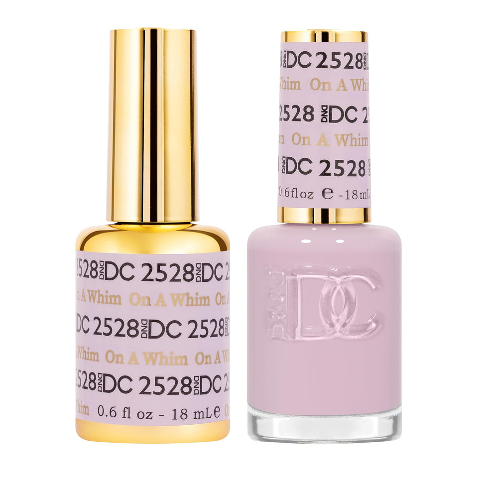 Daisy DND On A Whim 2528 gel polish bottle in pastel purple for long-lasting color.