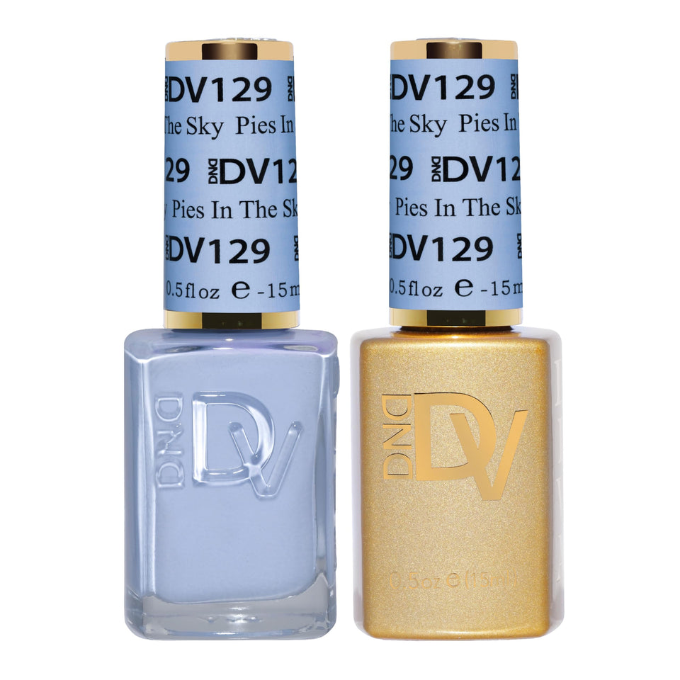 Daisy DND Pies in the Sky gel polish bottle, showcasing vibrant dusty blue shade.