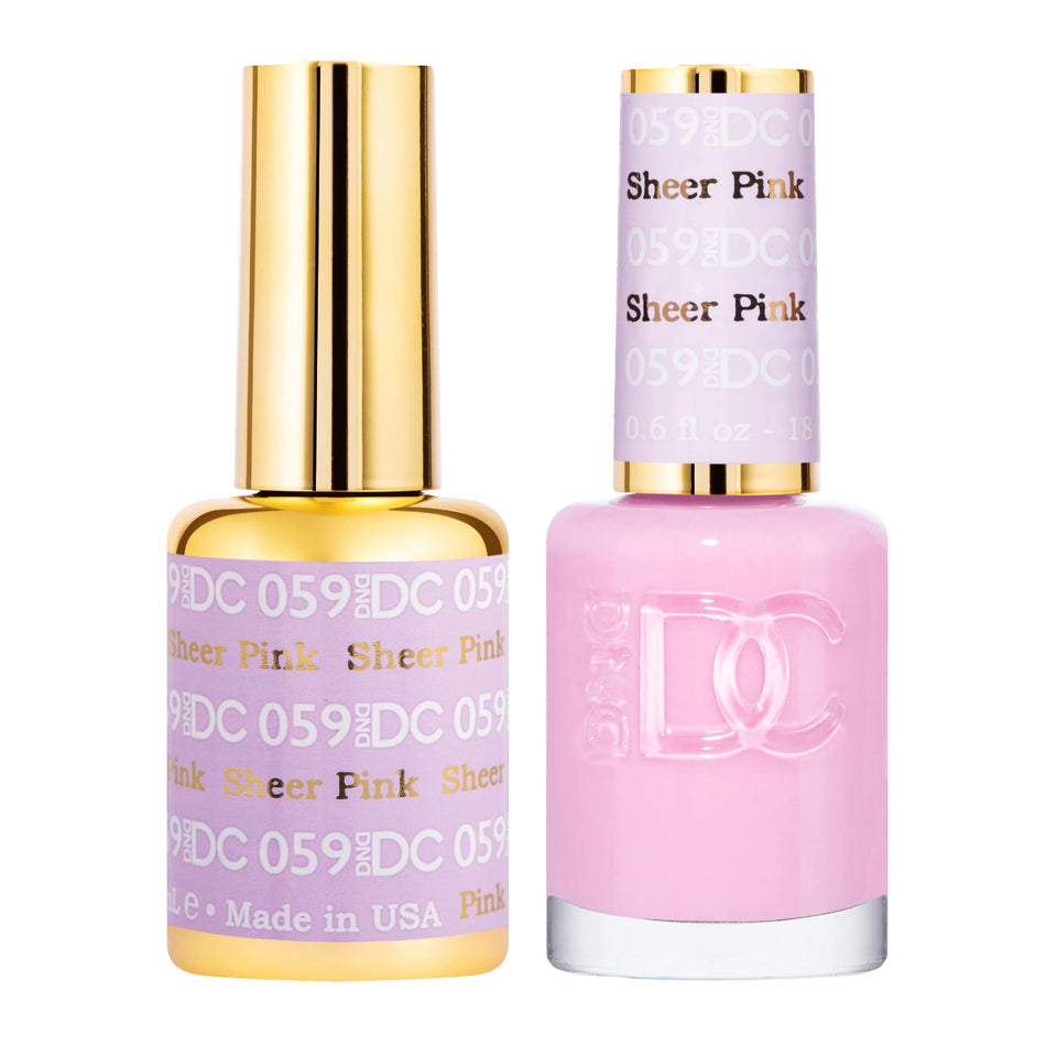 Daisy DND pink gel polish 059 for a sheer pink glossy finish