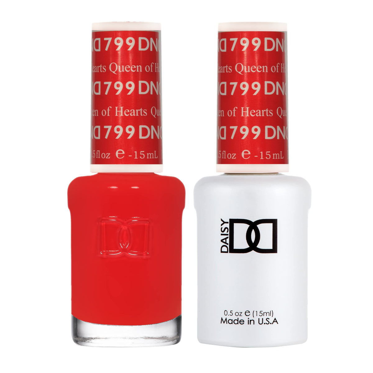 Daisy DND Queen of Hearts gel nail polish bottle shows vibrant red color for bold nails
