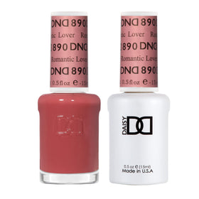 Daisy DND Romantic Lover gel polish swatch showing coral red sheer for glossy nails