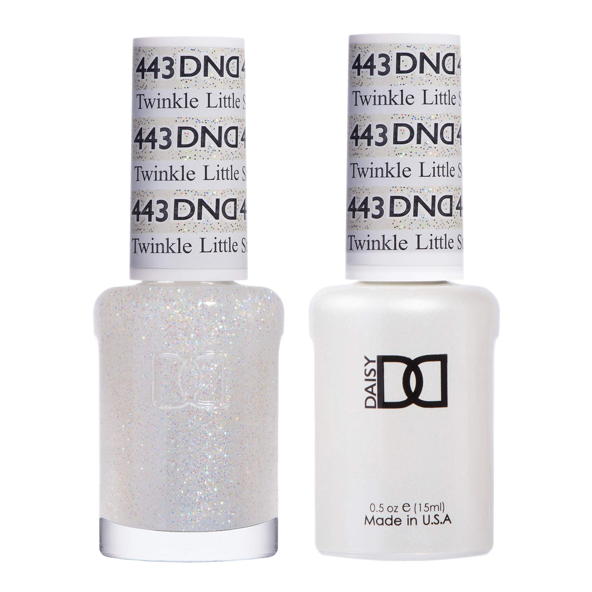 Daisy DND Twinkle Little Star gel polish bottle with white glitter finish.
