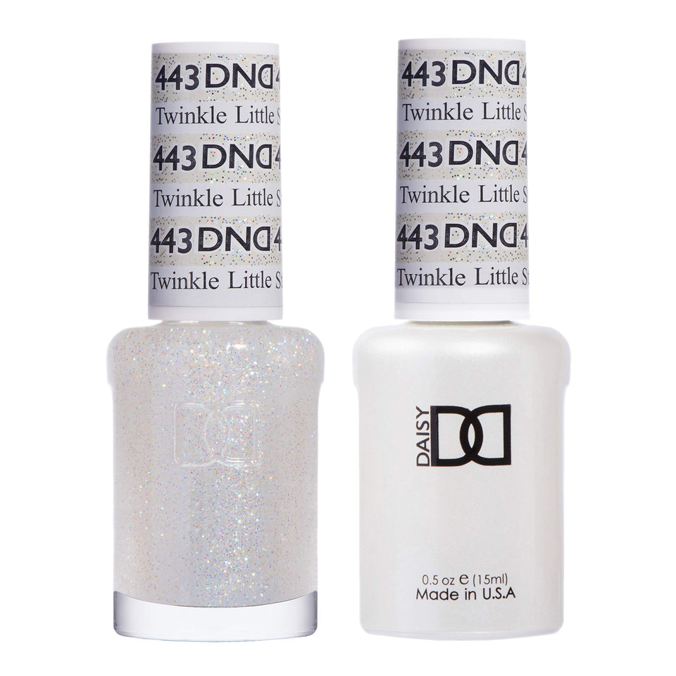 Daisy DND Twinkle Little Star gel polish bottle with white glitter finish.