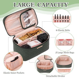 Dajasan makeup bag brush area with transparent cover protects brushes.