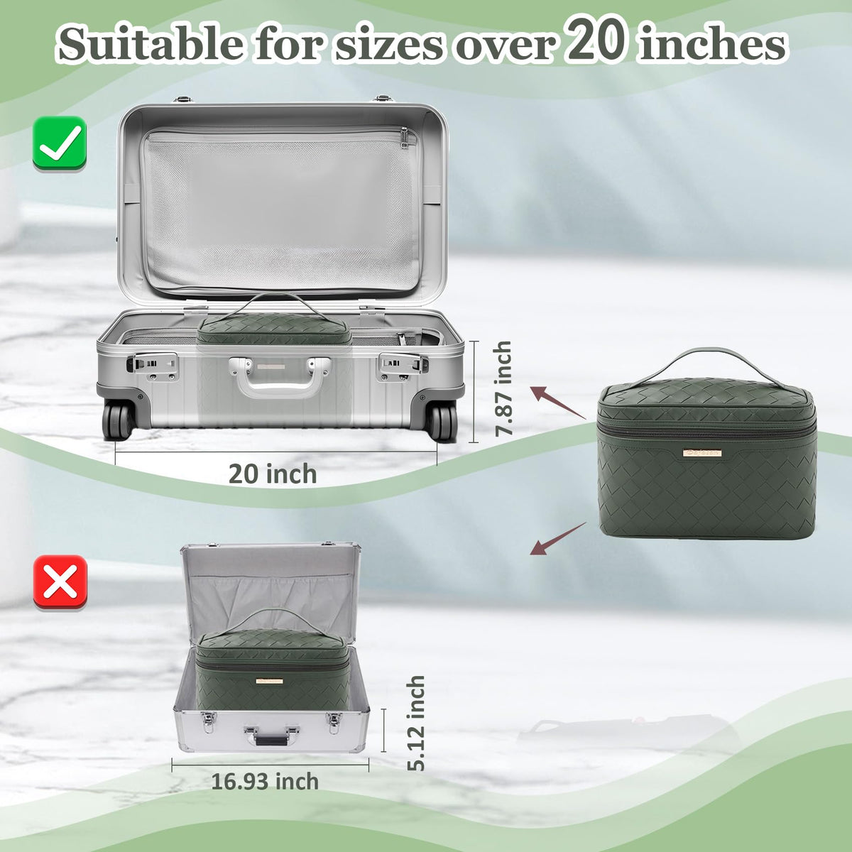 Dajasan makeup bag deep capacity fits full-size cosmetics on the go.