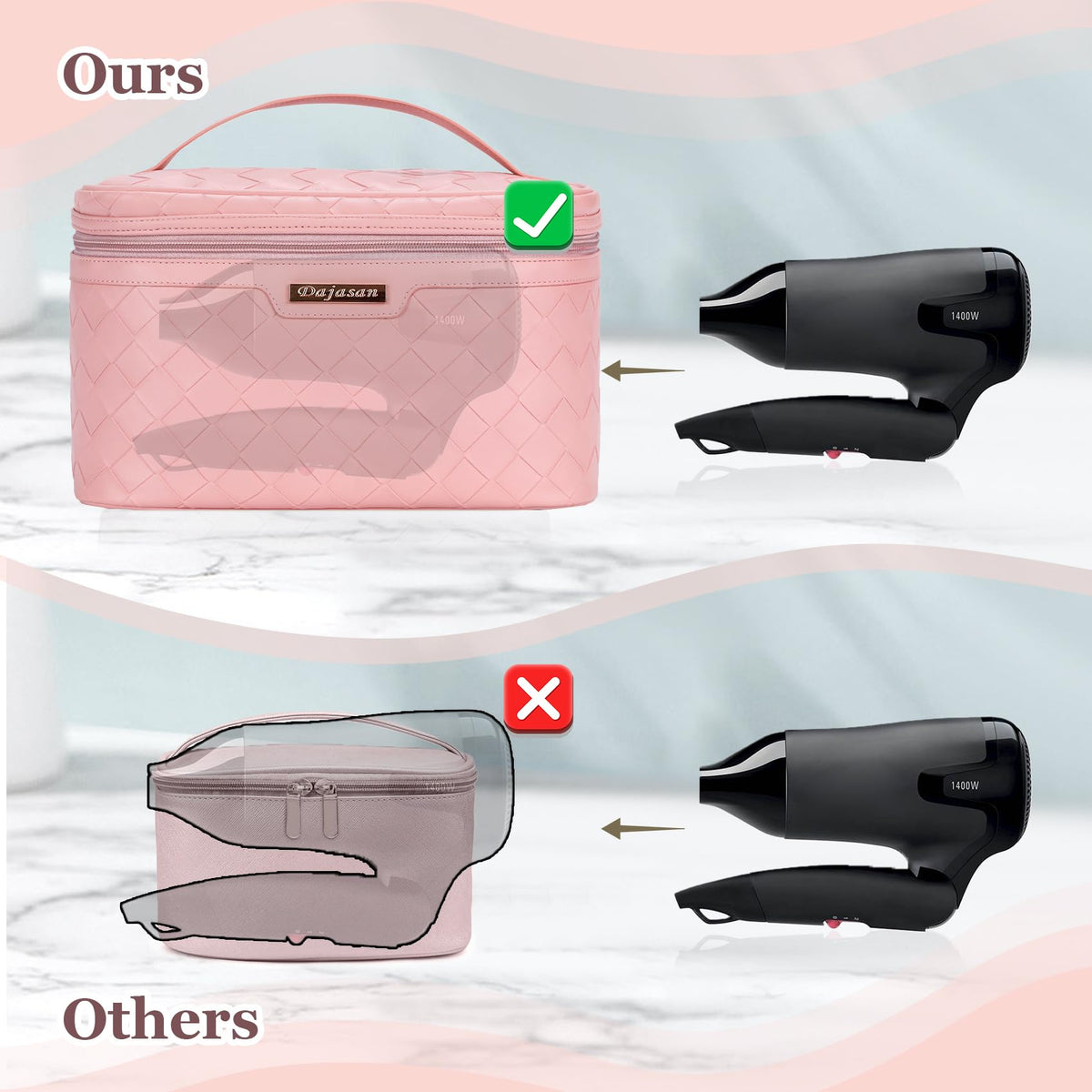 Dajasan makeup bag detachable bottom partition.