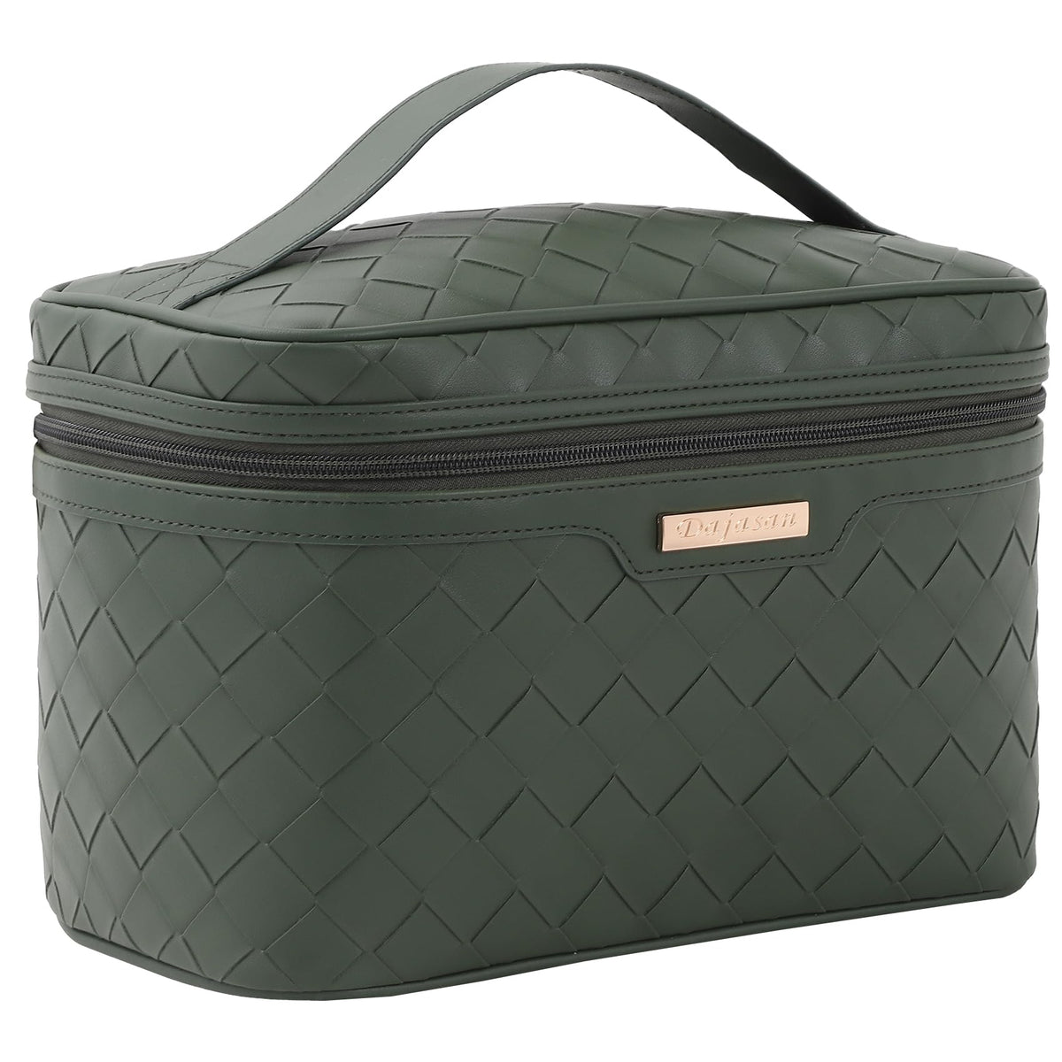 Dajasan makeup bag with diagonal weave pattern for stylish durability on the go.
