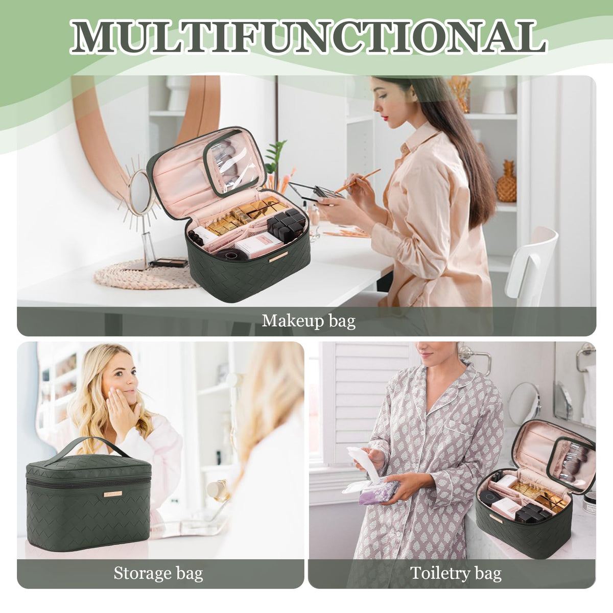 Dajasan makeup bag dimensions 11.81 x 7.09 x 6.70 inches for roomy storage.