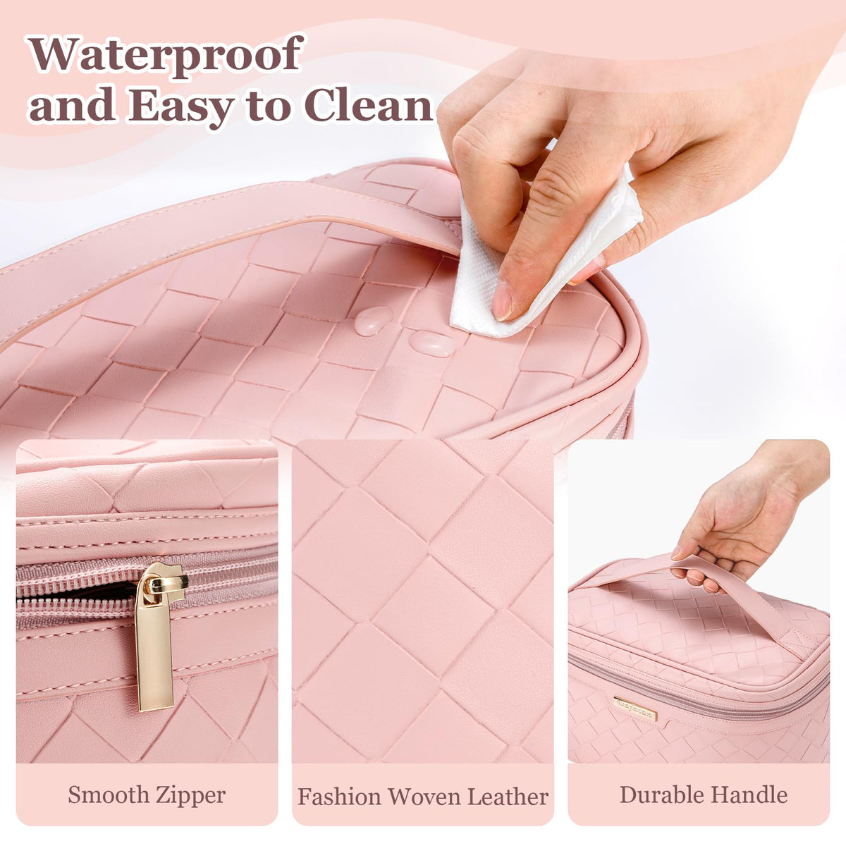 Dajasan makeup bag PU leather waterproof finish.