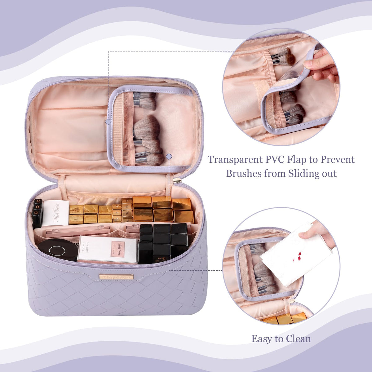 Dajasan makeup bag side handle enables easy carry on trips