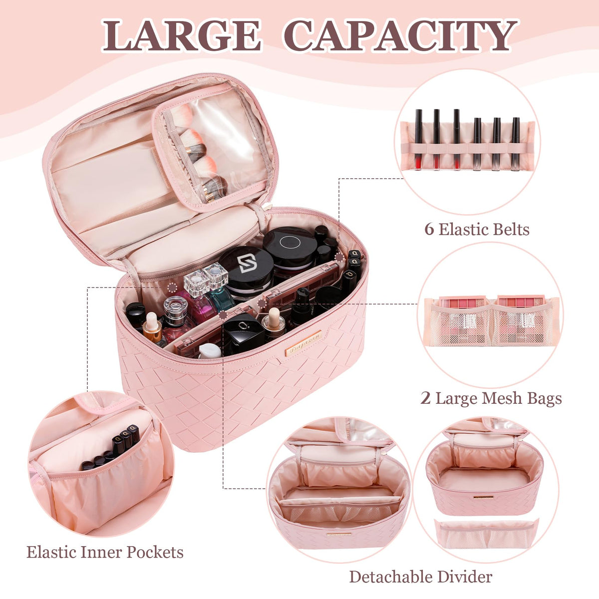 Dajasan makeup bag smooth metal zipper close-up.