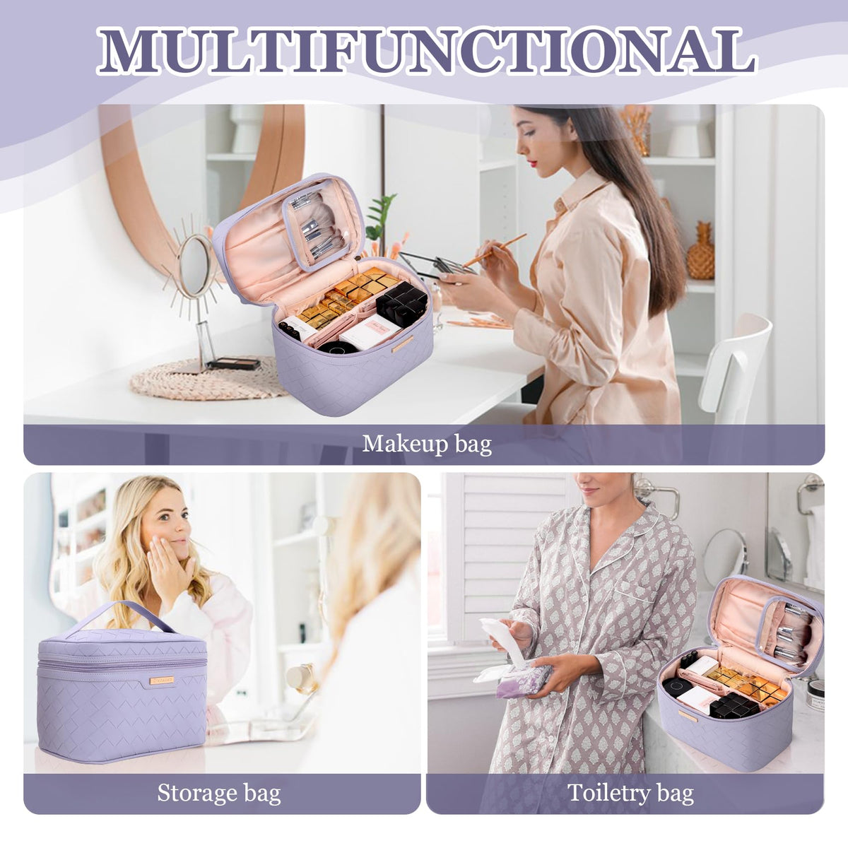 Dajasan makeup bag travel-ready fits in larger luggage for on-the-go organization
