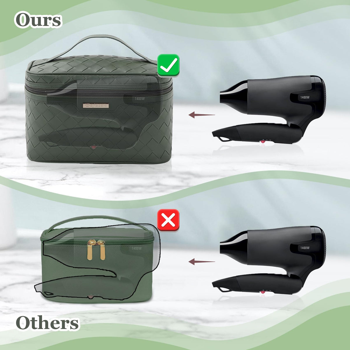 Dajasan makeup bag PU leather offers water resistance for travel days.