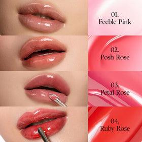 d'alba Piedmont Lip Volumizer Ruby Rose on lips with natural shine