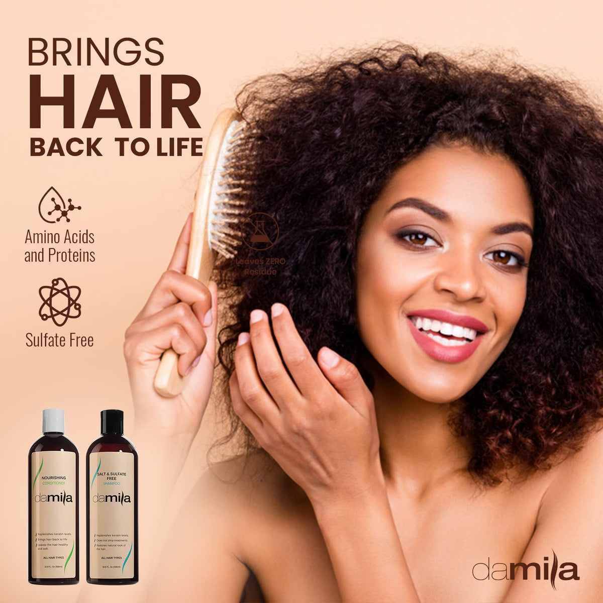 Damila frizz-control demonstration shows smoother hair and defined curls