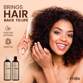 Damila frizz-control demonstration shows smoother hair and defined curls