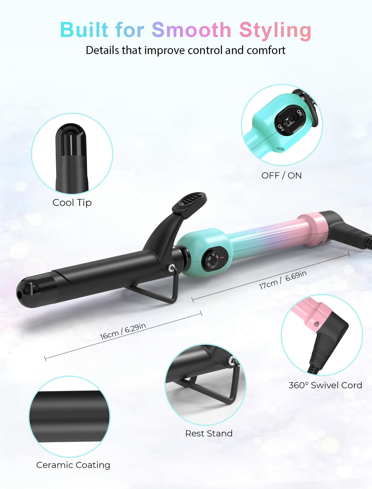 DAN Technology 360° swivel cord image emphasizes tangle-free operation during use.