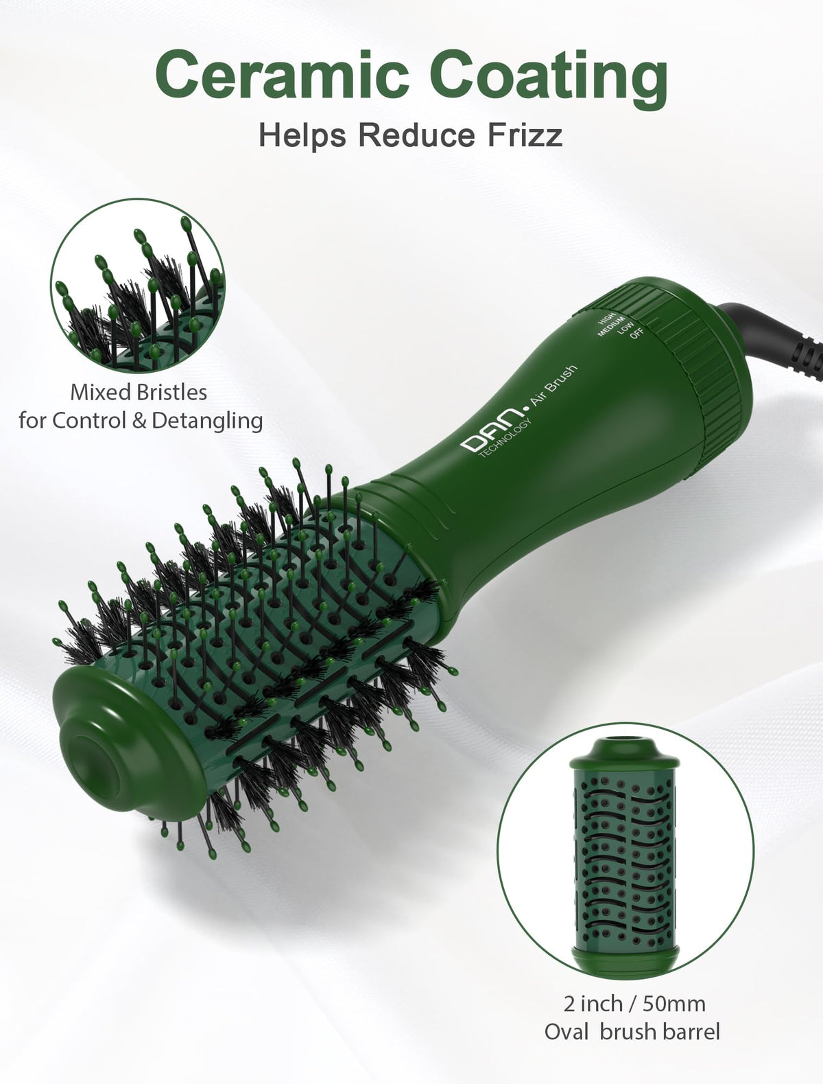 DAN Technology 360-degree swivel cord prevents tangles during routine blowouts.