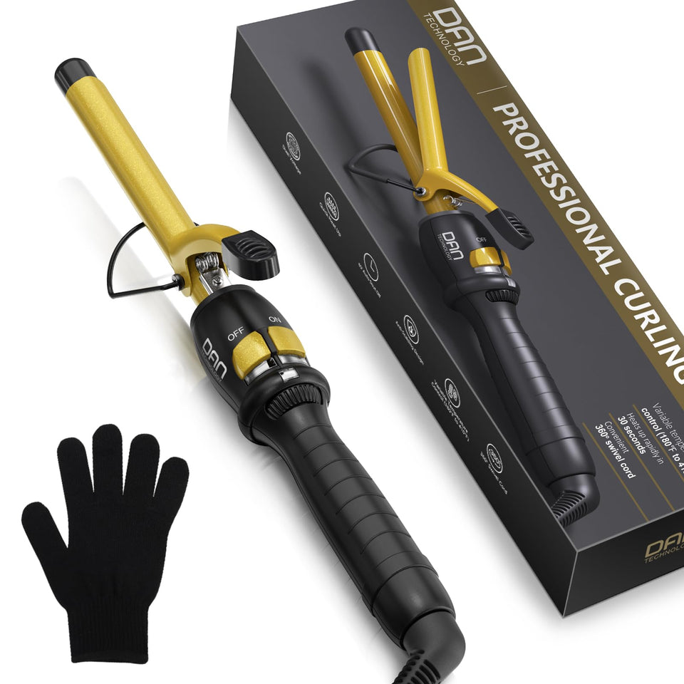 DAN Technology 5-8 inch curling wand close-up showing sleek black-gold design for smooth styling