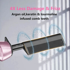 DAN Technology pink hot comb used on a wig for natural finish