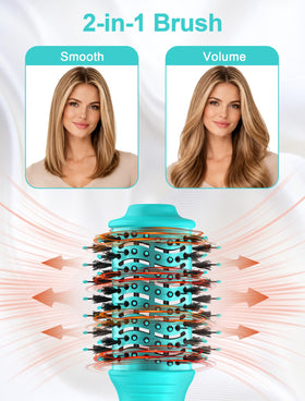 DAN Technology ceramic-coated blow dryer brush evenly distributes heat for smooth, shiny hair.