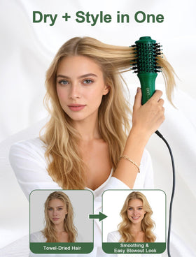 DAN Technology ceramic-coated brush for even heat distribution and smoother styling.