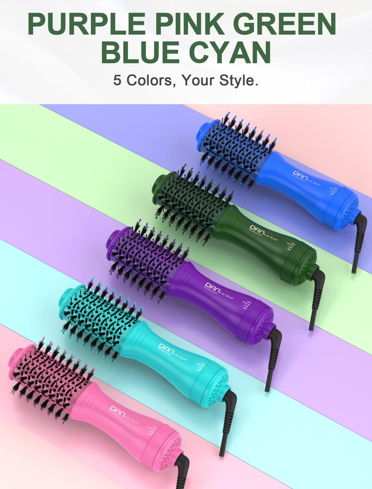 DAN Technology compact green travel brush ideal for quick, portable styling on the go.