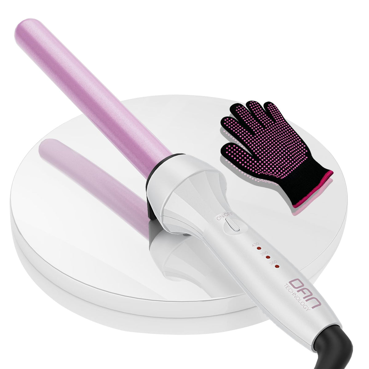 DAN Technology curling wand with tourmaline ceramic barrel for smooth, long lasting curls.