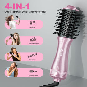 DAN Technology dual voltage hair dryer brush side view, compact travel design