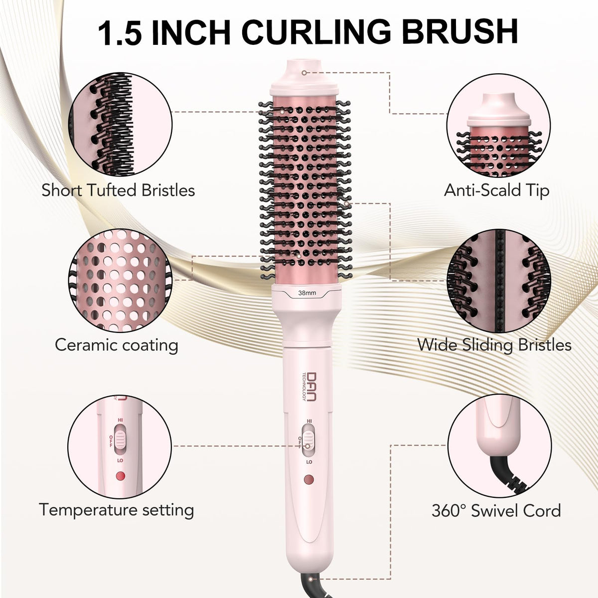 DAN Technology high-low temperature switch in pink to suit different hair types.