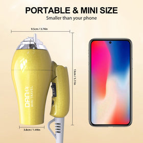 DAN Technology mini portable hair dryer compact and lightweight for on-the-go styling.