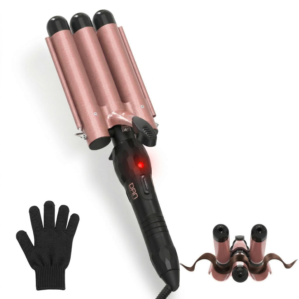 DAN Technology Rose Gold Three-Barrel Curling Iron for quick, soft beach waves.