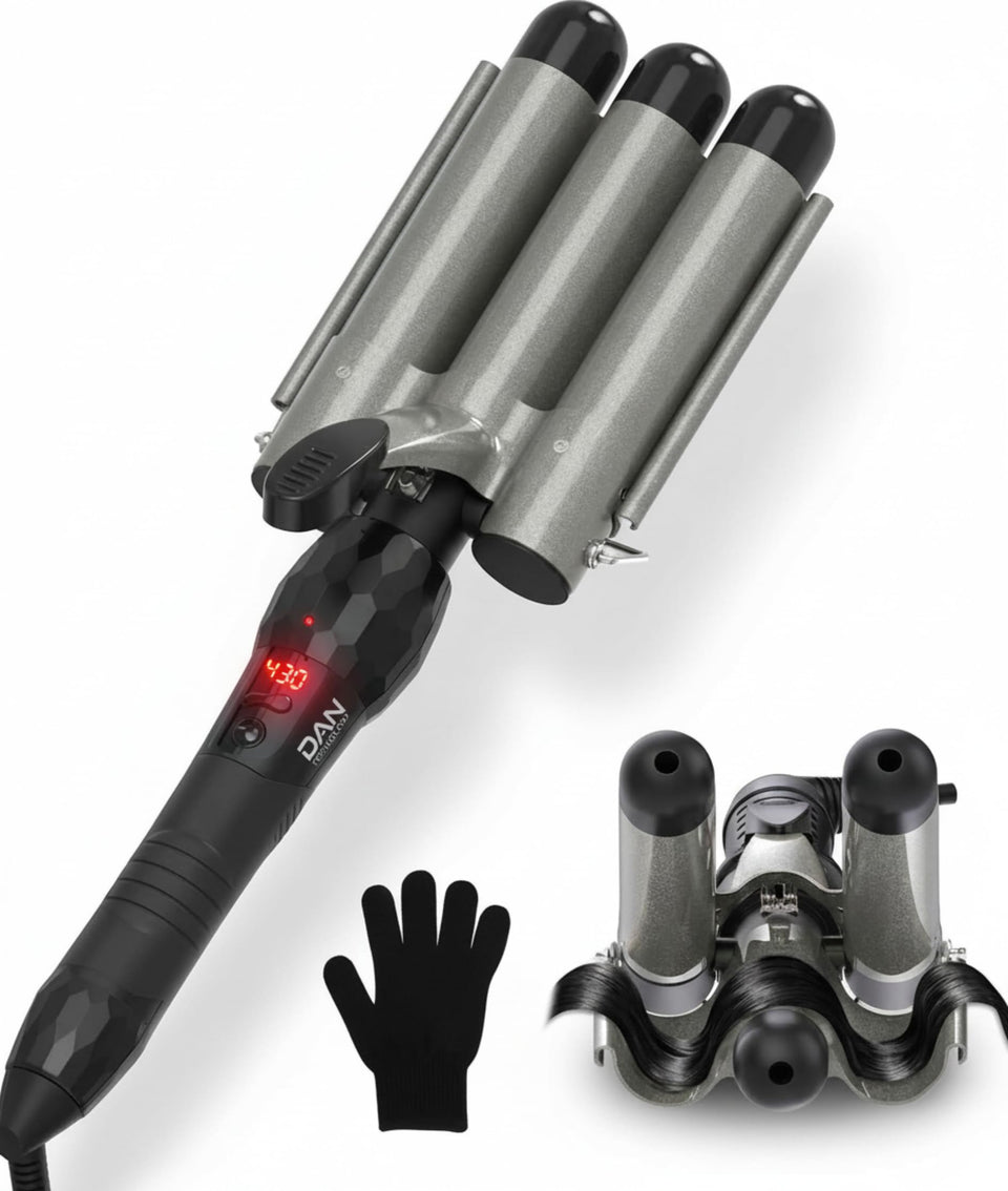 DAN Technology Three Barrel Curling Iron 1-inch front view creates defined beach waves.