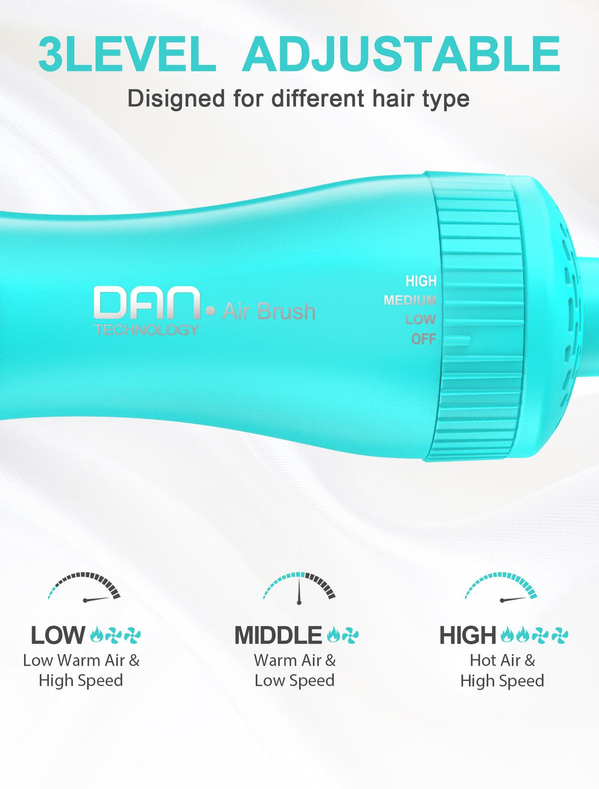 DAN Technology three heat settings let you tailor styling for normal, wavy hair.