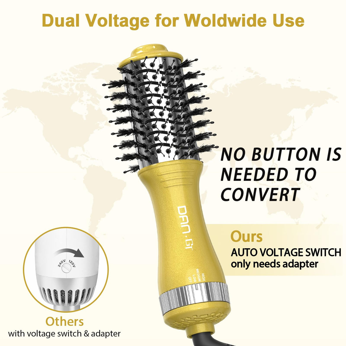 DAN Technology volume-boost hair dryer brush lifts roots for fuller styles.