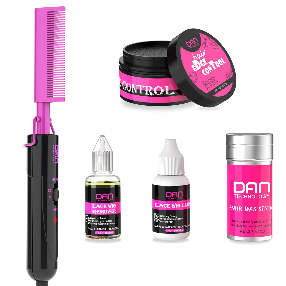 DAN Technology wig installation kit in travel-friendly packaging.