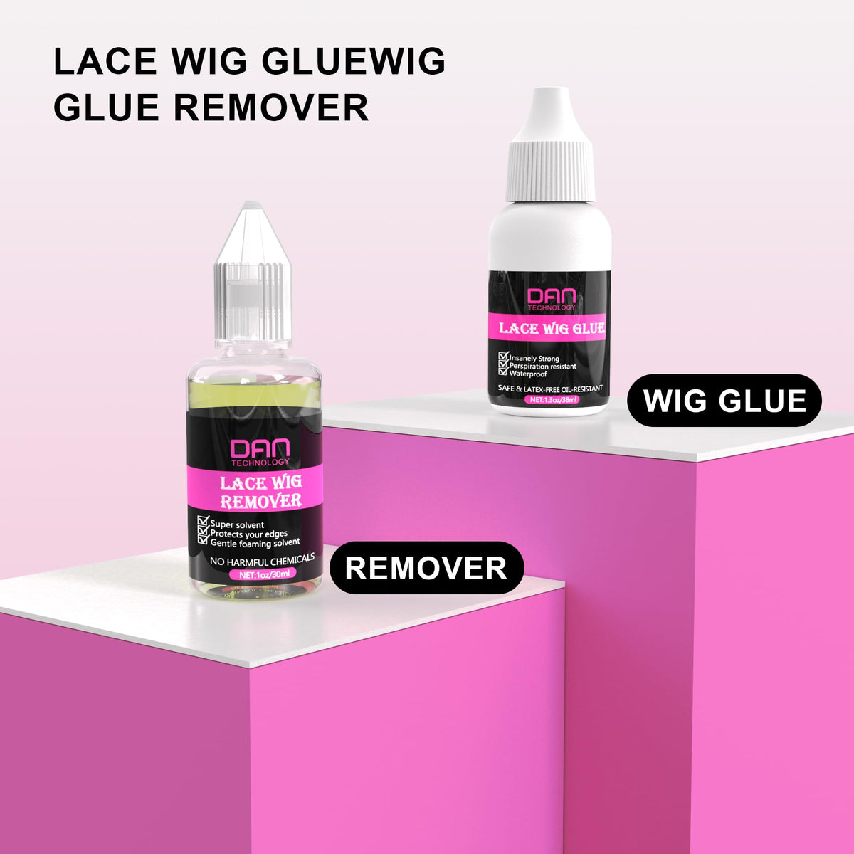 DAN Technology wig glue remover safely loosens adhesive on sensitive skin.