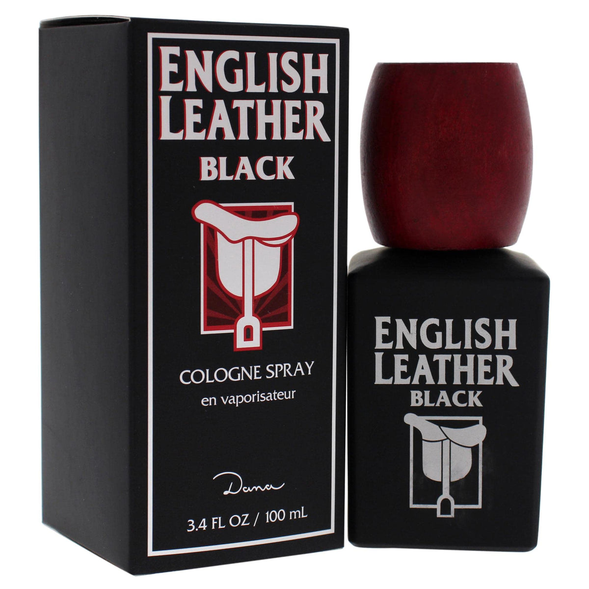 Dana English Leather Black label detail, premium craftsmanship complements a classic scent.