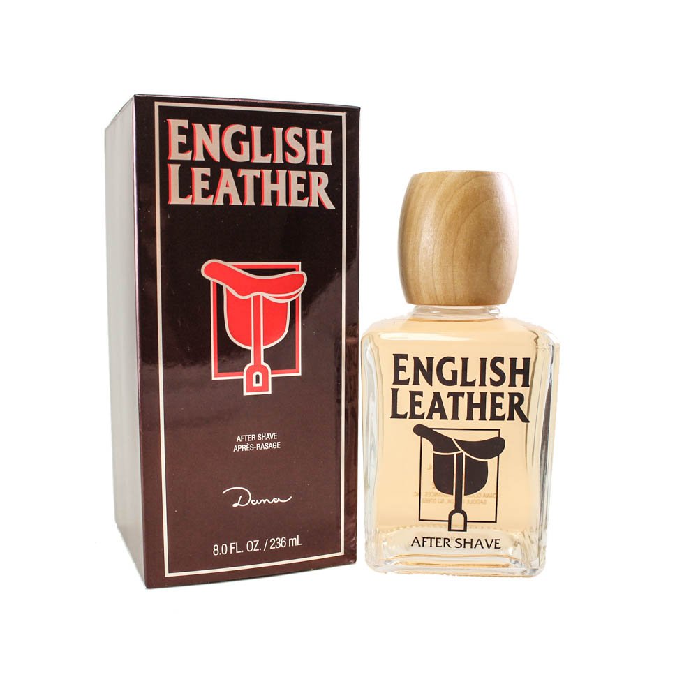Dana English Leather label close-up, evokes confident daily rituals.
