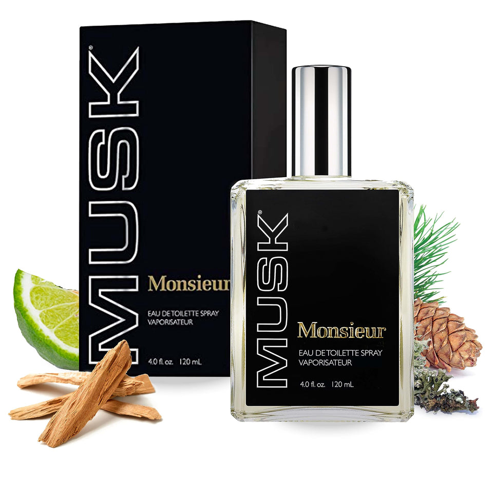 Dana Monsieur Musk bottle with 4 oz spray for daily confidence