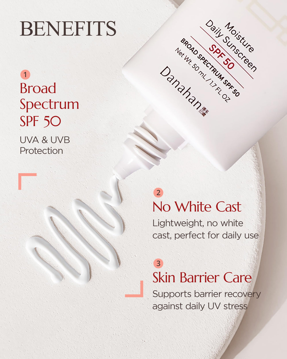 Danahan sunscreen swatch on skin showing sheer coverage with no greasy finish.