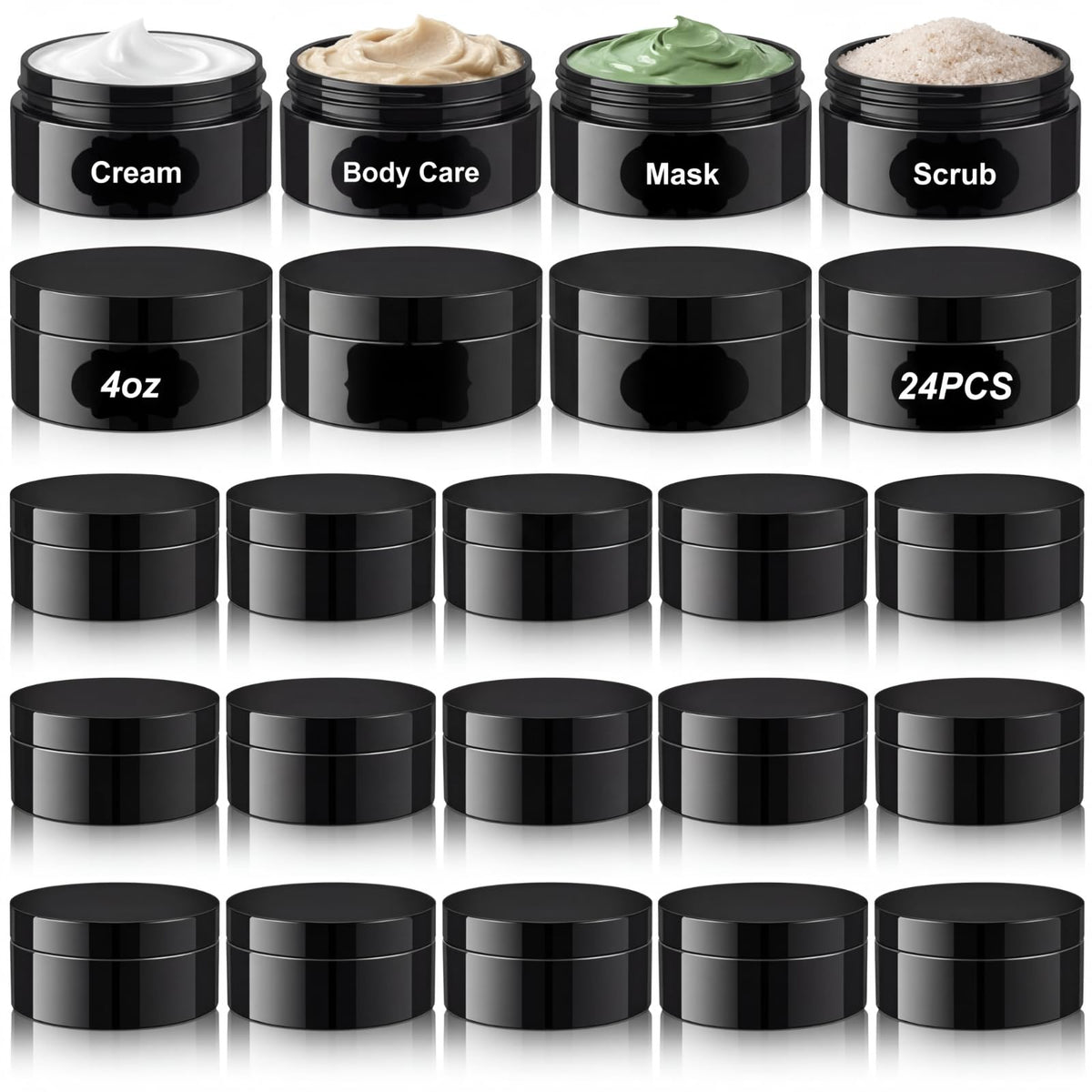 Dandat 24-pack 4oz jars with lids and labels for organized slime or cosmetics storage.