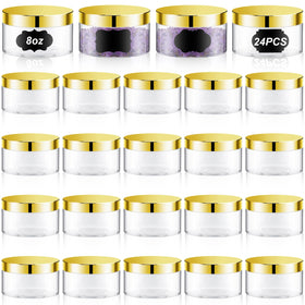 Dandat 24pc 8oz PET jars with gold lids are ideal for organized storage.