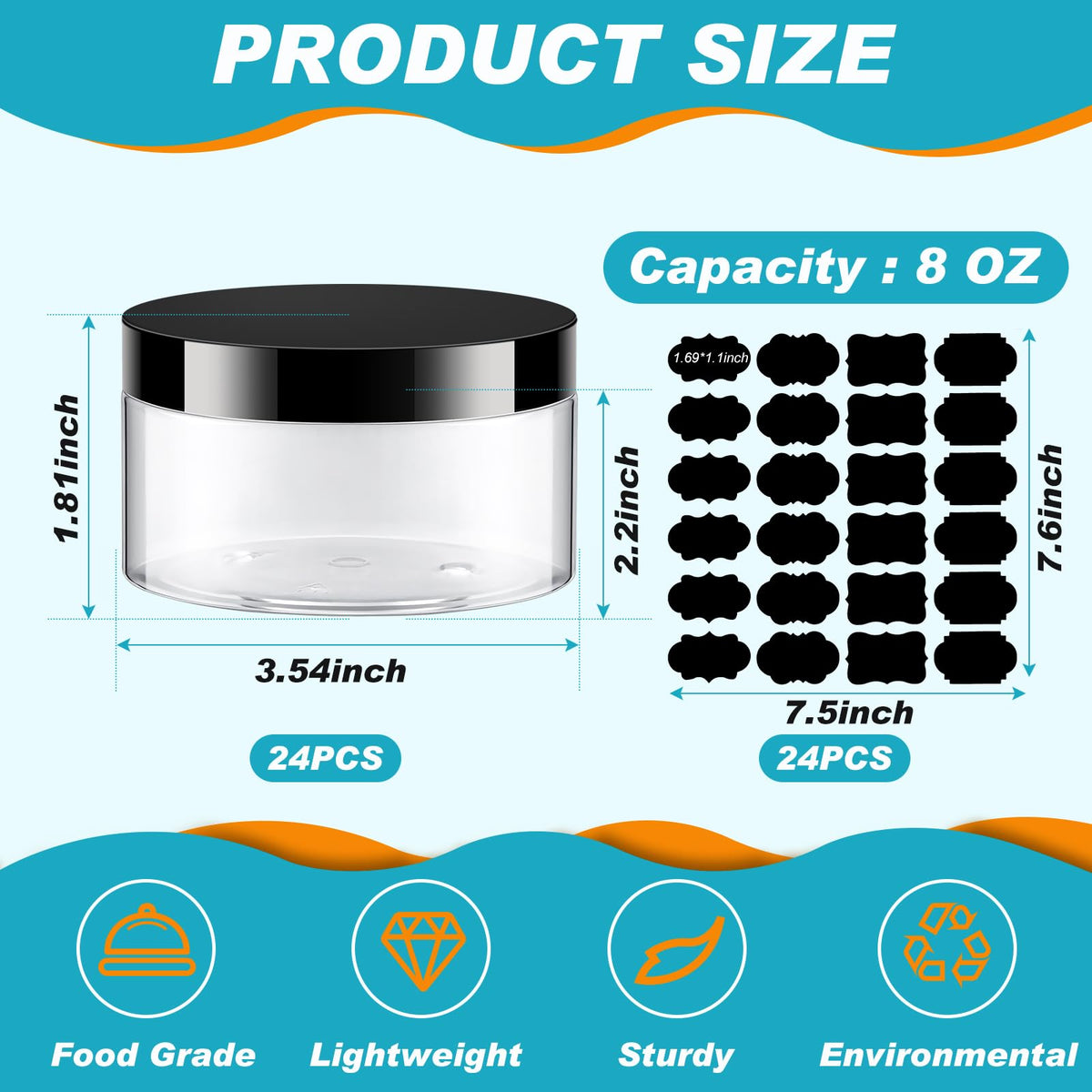 Dandat 24-pack empty jar with labels for quick organization