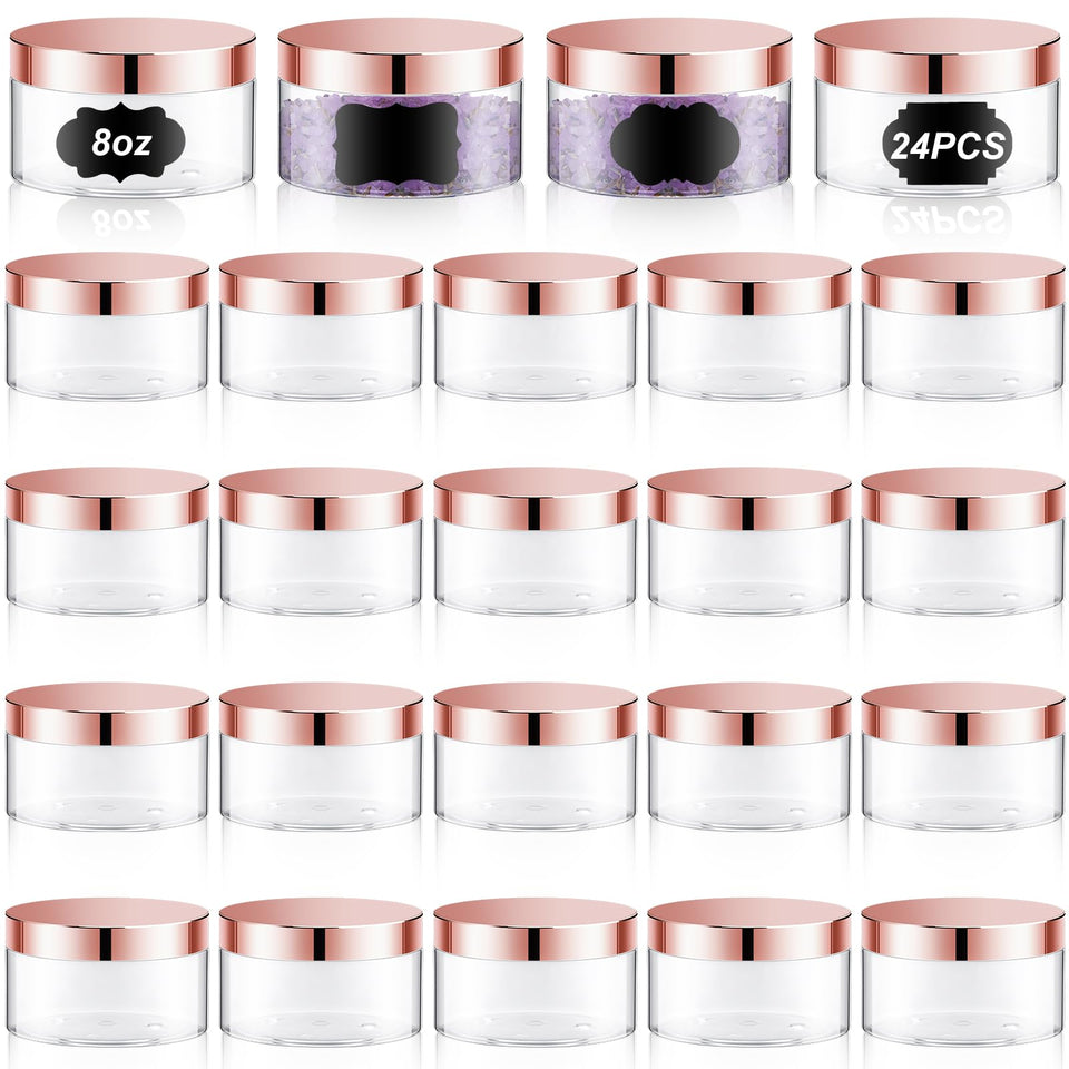 Dandat 8oz jar with rose gold lid for easy, reusable storage.