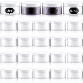 Dandat 8 oz round jar with lid in clear PET for quick content checks.