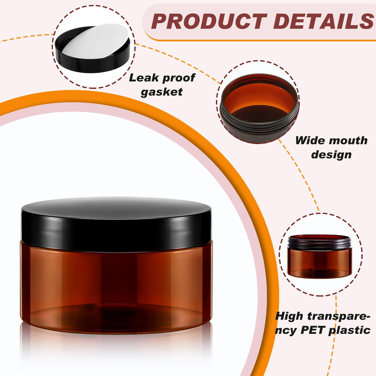 Dandat amber jar with transparent view aids quick content checks.