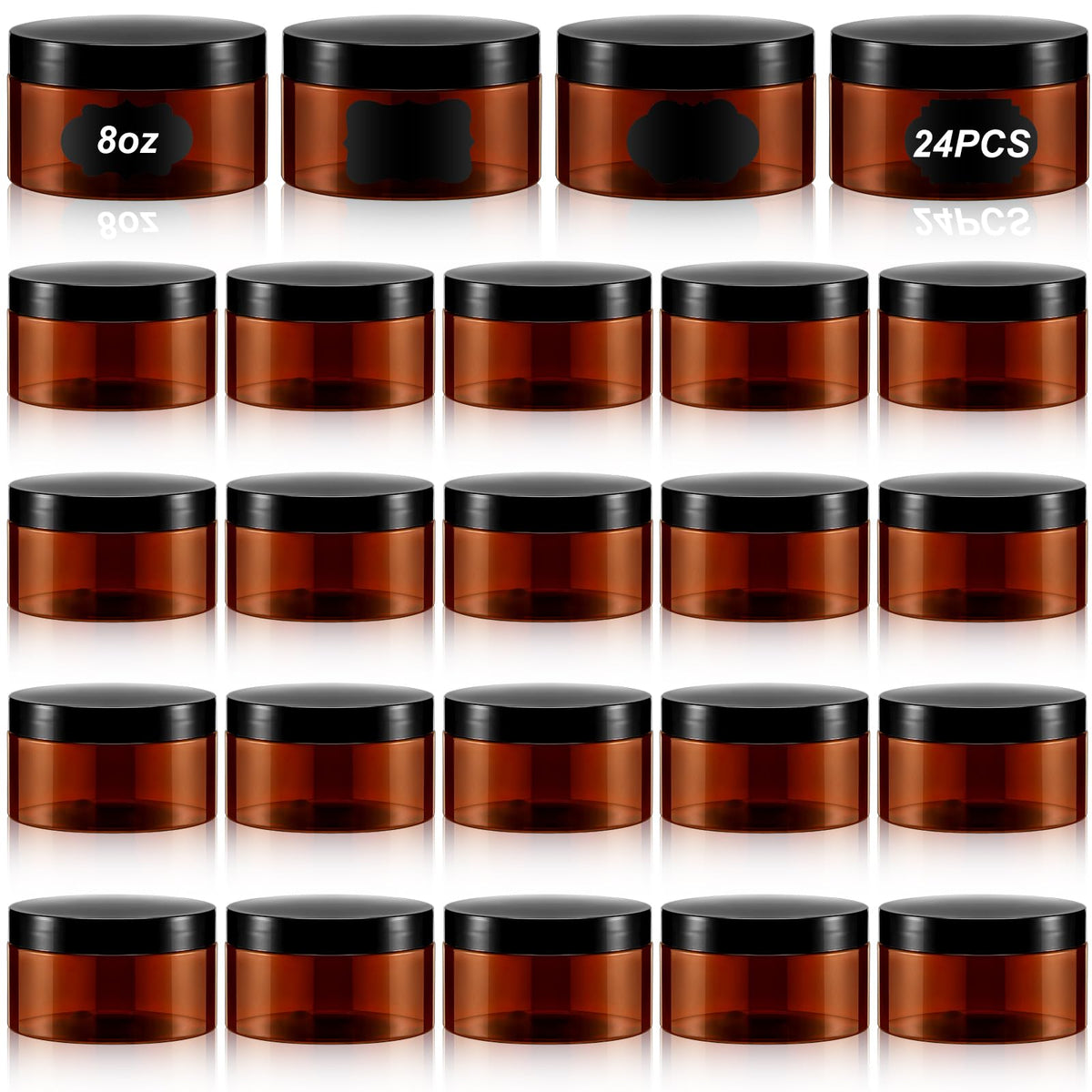Dandat amber PET jar 8oz with lid and label for organized skincare storage.